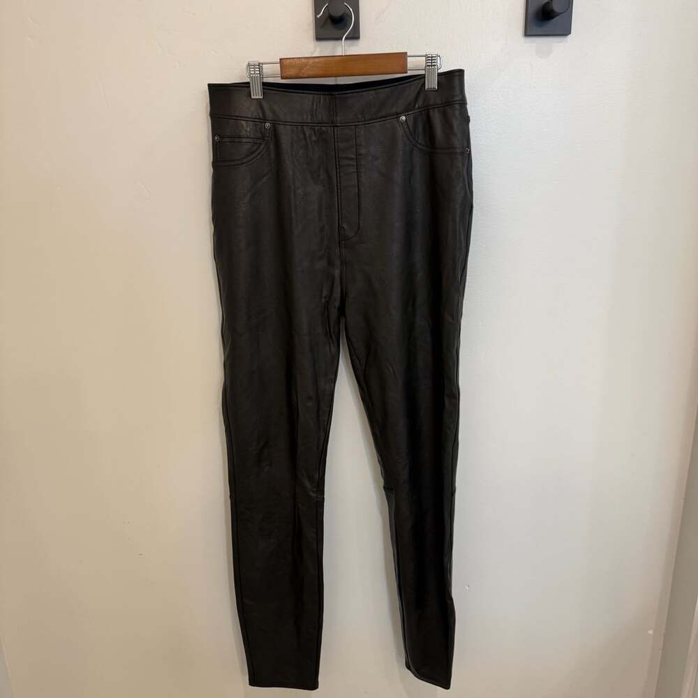 Spanx Faux Leather Skinny Pants Size L Tall Black Pull On